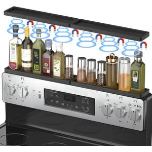 PEKER Magnetic Stove Top Shelf for 30" Stoves, Over Oven Shelf Above with Bamboo Spice Rack Organizer, Heat-Resistant, Space-Saving Solution for Kitchen Storage (Black)