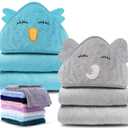 Cute Castle 2 Pack Hooded Baby Towel Rayon Made from Bamboo and 8 Washcloths - Lovely Elephant, Happy Bird