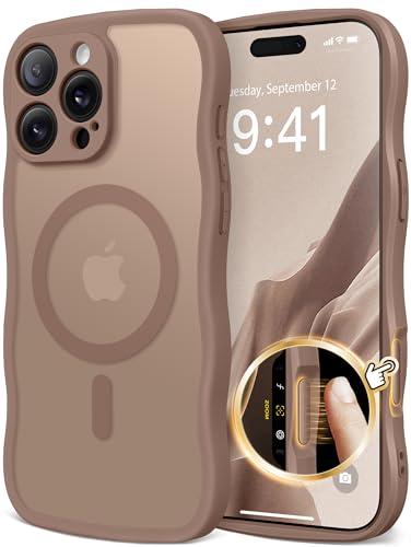 CAPRARO for iPhone 16 Pro Max Case for Women Girls, Upgraded [Full Camera Protection] [Compatible with MagSafe] Cute Wave Translucent Matte Phone Case for iPhone 16 Pro Max, Brown