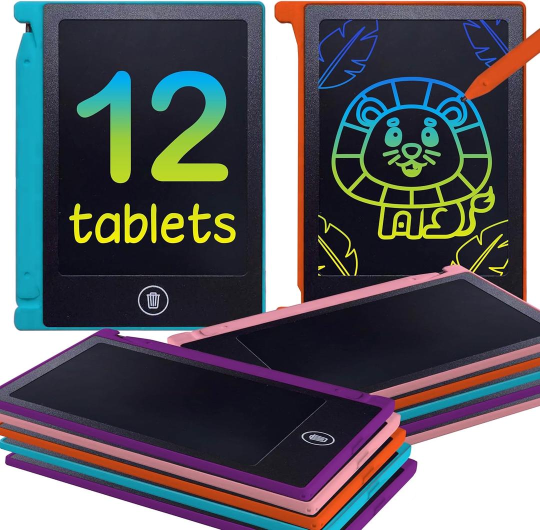 Party Favor Mini LCD Writing Tablet for Kids, 12 Pack  4.5 Inch Mini Drawing Board. Fun and Educational for Kids That Sketch and Doodle. Perfect Goodie Bag and Gift Bag Filler, School Prize Or Gift