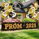 Graduation Prom Banner Decorations for Party 2025, Black and Gold Prom 2025 Decorations Yard Sign Banner with Balloons for Prom Send Off Decorations 2025, 9.8 X 1.6 ft