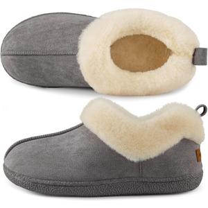 HomeTop Women's Closed-back Slippers Faux Wool Warm Non-slip Outdoor Indoor House Shoes with Fuzzy Collar (9-10, Dark Gray)