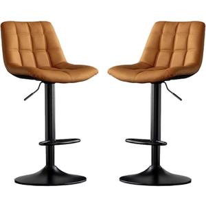 Kitchen Bar Stools Swivel Bar Stools Set of 2 PU Leather Padded Counter Stools Bar Chairs with Footrest Height Adjustable Bar Stools for Dining Room Kitchen Island