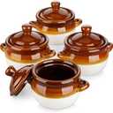 LOVECASA 22 OZ French Onion Soup Bowls with Lid, Porcelain Soup Crocks with Handles,Oven Safe Serving Bowls for Soup, Beef Stew, Cereal, Pot Pies, lasagna,Chilli,Set of 2