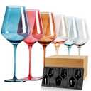 Colored Wine Glasses Set of 6-18.6oz, Colorful Wine Glasses by hand Blown Crystal,with Tall Long Stems for Party Home Bar Christmas Wedding gift set for wine lovers