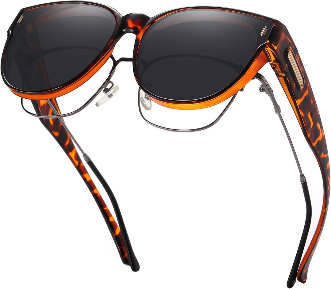 HAOLOTA Fit Over Glasses Sunglasses for Women, Large Polarized Driving Sunglasses Trendy Cat Eye UV400 Protection