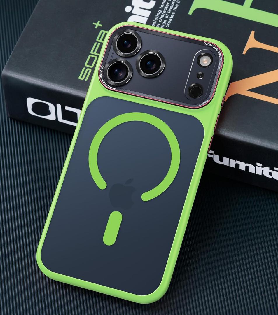 Magnetic for iPhone 17 Pro Max Case with Integrated Camera Protection, [Seamless Work with Magsafe] [Military Grade Shockproof] [Covered Camera Control Button] for iPhone 17 Pro Max, Fluorescent Green