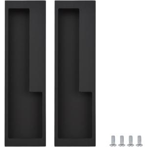 2 Pack Sliding Door Handle & Pocket Door Handles, Heavy Duty Zinc Alloy Recessed Door Pull for Barn Door Closet & Cabinet, Modern Flush Mount Invisible Hardware with Screws (Matte Black)