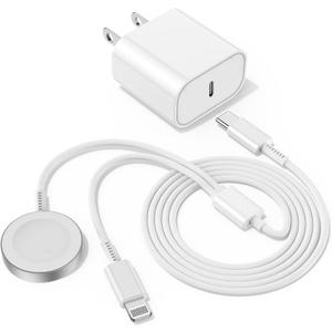 Upgraded USB C Charger for Apple Watch, 2 in 1 Phone and iWatch Magnetic Fast Charging Cable 6FT with USB-C Wall Charger, Compatible with Apple Watch Series 8/7/6/SE/5/4, for iPhone 14/13/12 (white)