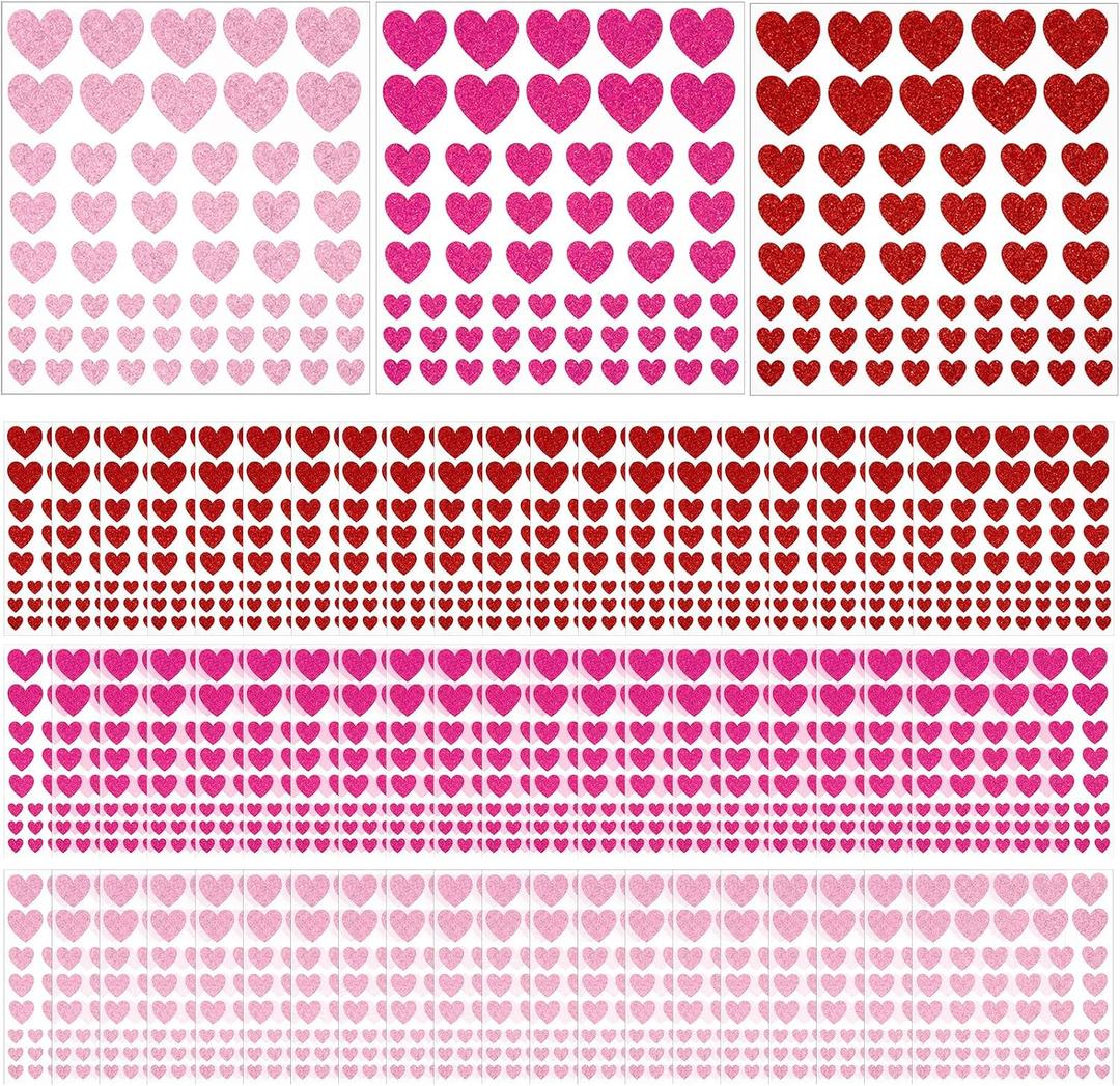 ReliThick 3480 Pcs Heart Stickers Glitter Gradient Self Adhesive Decals | 3 Sizes Included, Gradient Foil Design, For Thanksgiving Wedding Gift Wrap Envelopes Greeting Cards Scrapbooking Craft