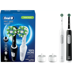 Oral-B Pro 1000 CrossAction Electric Toothbrush, Black and White, 2 Count