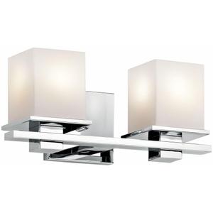 Kichler Tully 15" Vanity Light in Chrome, 2-Light Modern Bathroom Light with Satin Etched Cased Opal Glass, (15" W x 6.5" H), 45150CH
