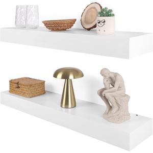 Floating Shelves 3 inch Thick for Wall Set of 2,Solid Pine Wood Wall Mount Shelf for Kitchen Living Room Bedroom Bathroom,8" D x 36" L x 3" H-White