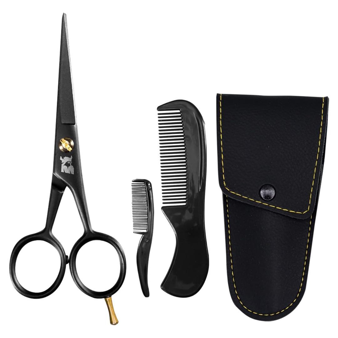 Striking Viking 5-Inch Professional German Beard & Mustache Scissors  Mens Mustache Grooming Kit for Trimming Facial Hair with Beard Comb, Mustache Comb & Carry Case