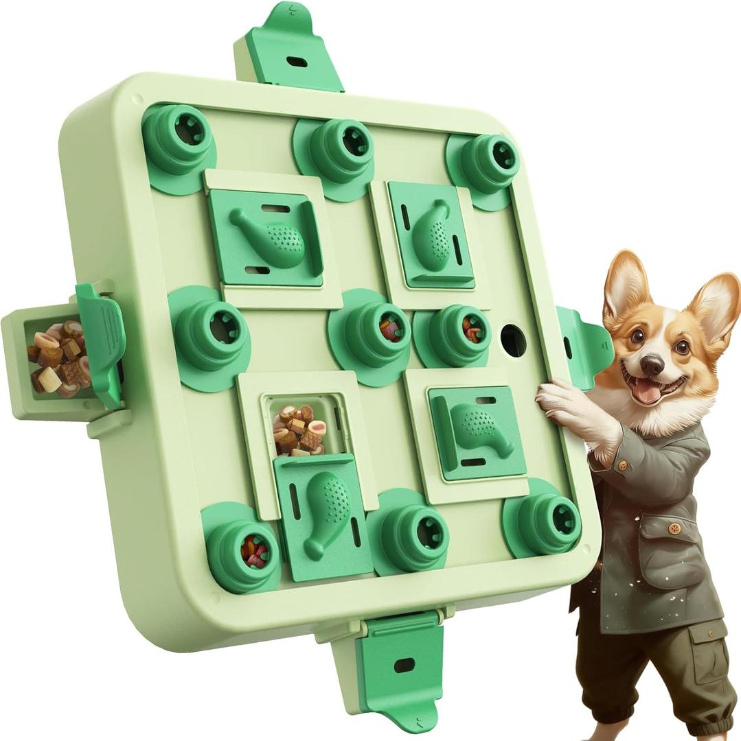 KADTC Dog Chess Puzzle Toy, Large Size, U.S. Brand & Design, 3 Levels of Step-by-Step Challenge for Smart Dogs Interactive Boredom Buster Mental Stimulation Enrichment Toys Puppy Treat Brain Puzzles (Green)