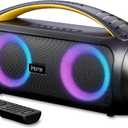 iHome Bluetooth Speaker Boombox with FM Radio, Color Changing Lights and Remote Control, Splash-Proof Wireless Speaker is Portable and Rechargeable (iBT920B.EXv24)