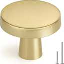 Homdiy 10 Pack Gold Cabinet Knobs Round Brushed Brass Kitchen Handles Zinc Alloy Metal Hardware for Dresser Drawer Desk Cupboard