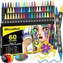 60 Colors Dual Tip Acrylic Paint Pens, Premium Acrylic Paint Markers with Brush and Fine Tip, Pens and Markers for Rock Painting, Wood, Canvas, Glass & Ceramic Surfaces