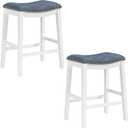 OSP Home Furnishings Metro Farmhouse Saddle Stool with Nailhead Trim, 2-Pack, 24-inch Counter Height, White Frame with Indigo Fabric