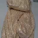 Women 1920s Plus Size Formal Dress Tassels Sleeve Sequins Gatsby Maxi Evening Gown (Small, Beige)
