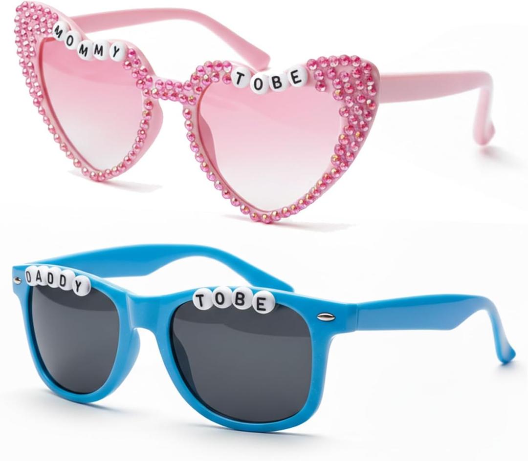 2 Pieces Daddy and Mommy To Be Glasses, Gender Reveal Decorations Party Favor New Dad Mom Gifts Gender Reveal Ideas, Baby Shower Decorations(Pink + Blue)