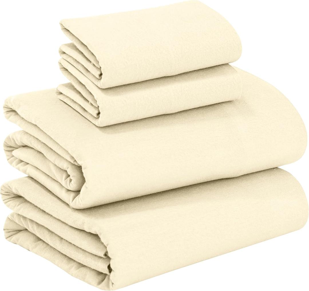 RUVANTI 100% Cotton Flannel Sheets King Size - 4 Piece Warm, Soft & Breathable, Deep Pocket, Double Brushed Cozy All Season Bedding Set, Cream