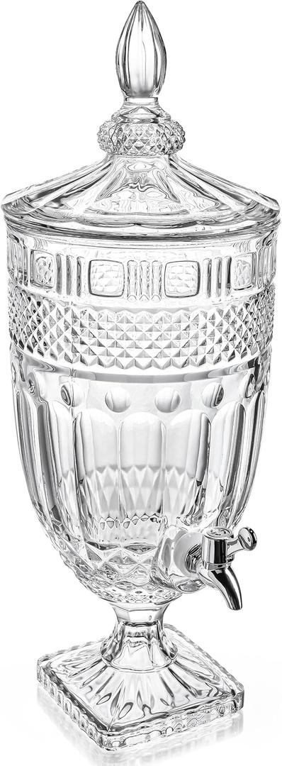 1.3 Gallon Glass Beverage Dispenser with Spigot Glass Drink Dispenser for Parties Wide Mouth Juice Beverage Server for Wedding Party Bar Leak Proof Beverage Dispenser