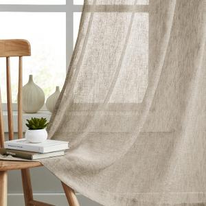 Melodieux Tan Linen Sheer Curtains 63 Inch Length for Bedroom, Living Room Natural Flax Textured Light Filtering Rod Pocket Burlap Sheer Voile Drapes, 52x63 Inch, 2 Panels (52"W x 63"L (Pack of 2))