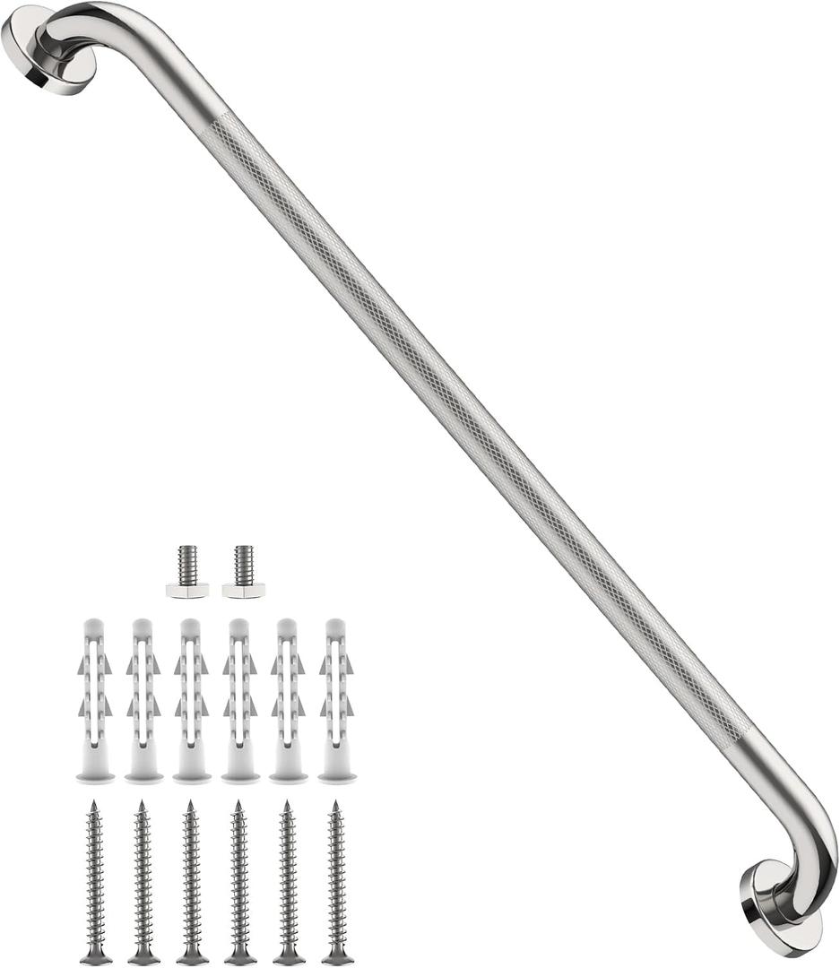 36 Inch Anti Slip Shower Grab Bar, Munzong Bathroom Grab Bar for Showers, Brushed Nickel Knurled Handicap Balance Bar, Safety Hand Rail Support Elderly Senior Assist Bath Handle x 2