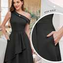 Dressystar Women One Shoulder Ruffle Wedding Guest Dress Spring A Line Wrap Knee Length Cocktail Formal Dresses with Pockets Black S (S)