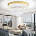 Flashing God 24" Modern Crystal Chandeliers for Dining Room Gold Ceiling Chandelier Flush Mount Crystal Ceiling Light for Bedroom Living Room Hallway, Dia 24"