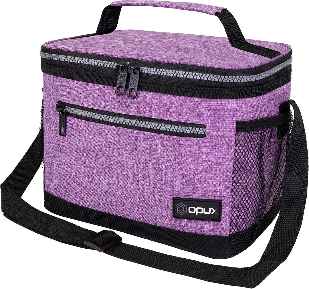 opux Insulated Lunch Box Men Women, Lunch Bag for Work School, Leakproof Soft Cooler Tote Adult, Large Lunch Pail Kids Boys Girls, Picnic Beach Food Bag with Shoulder Strap, Purple (Medium - 8L)