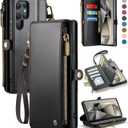 Defencase Compatible with Samsung Galaxy S24 Ultra Case Wallet with RFID Blocking Card Holder for Women Men, PU Leather Magnetic Snap Flip Zipper Strap Phone Case Fit for Galaxy S24 Ultra 5G, Black