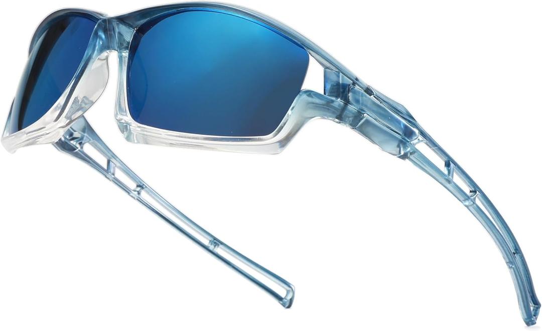 Long Keeper Polarized Sport Sunglasses Women Men Wrap Around Cycling Sunglasses for Running Driving Fishing Hiking Riding (Clear Gradient Blue Blue)