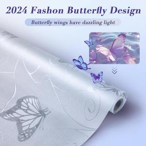 DKTIE Static Cling Decorative Window Film with Installation Tools, Non Adhesive Privacy Film, Window Privacy Film Decorative Butterflies, Window Film Frosted Glass (01, 35.4 x 78.7 Inch)
