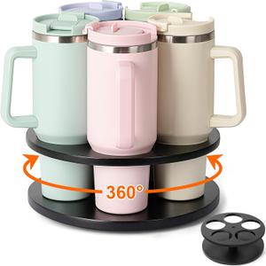 MyLifeUNIT Tumbler Organizer, 360 Rotating Water Bottle Organizer for Stanley Cups 40oz/30oz/20oz, Wooden Stanley Cup Holder for Cabinet Storage (Black)