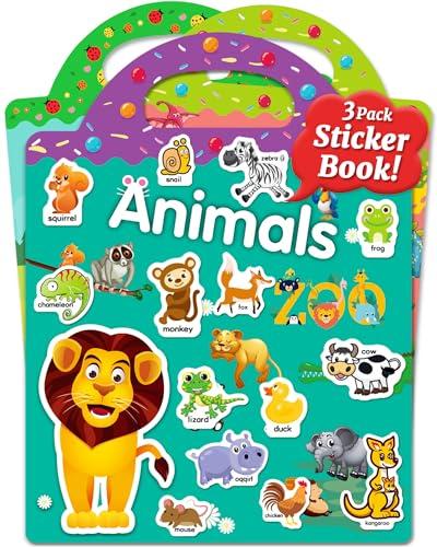 Benresive Reusable Sticker Books for Kids, Sticker Books for Toddlers, Toddler Travel Toys Activities Crafts Ages 3 and Up Birthday Gifts - Animals, Dinosaurs and Insect