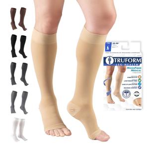 Truform Short Length 20-30 mmHg Compression Stocking for Men and Women, Reduced Length, Open Toe, Beige, Medium (Medium (1 Pair))