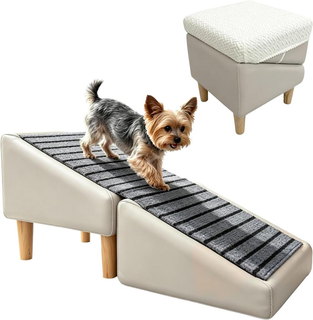 2-in-1 Split Ottoman Dog Ramp, 16.93H Lightweight & Folding Pet Steps with Gentle 23 Incline, Portable Dog Stairs for Couch Bed, Perfect for Older Dogs, Khaki
