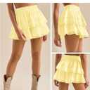 Women's Flowy Summer Shorts for Women Lace Layered Ruffle Pleated High Waist Mini Skirts Casual Swing Beach Skorts (Yellow)