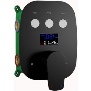 3 Way Matte Black 3 Function Shower Diverter Valve Temperature Control Display Push Botton Shower Diverter Pressure Balancing Modern Valve Trim Rough-In Mixing Shower Valve Kit (Use all options at once)