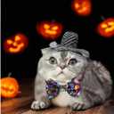 Halloween Dog Collar Bowtie - Fall Collar with Bow-Pumpkin Bat Ghost Pattern - Adjustable for Medium Dogs