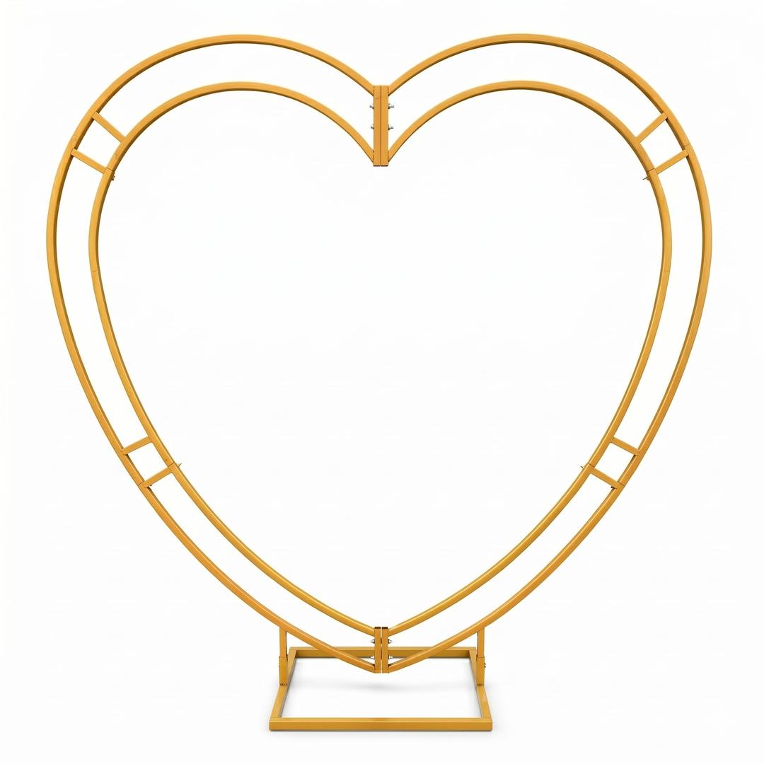 Heart Arch, 6.5FT Metal Heart Arch Stand, Wedding Backdrop Frame, Gold