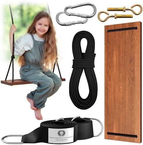 The Lion's Garden Swing with Tree Straps (32 cm Straps Carbonized Wooden Swing 17.7in)