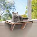 PETSFIT Cat Window Perch, Natural Solid Wood Cat Hammock with Removable Fleece Mat, Easy to Assemble Window Perch for Large Cats, Fits Windowsill, Bedside & Drawer
