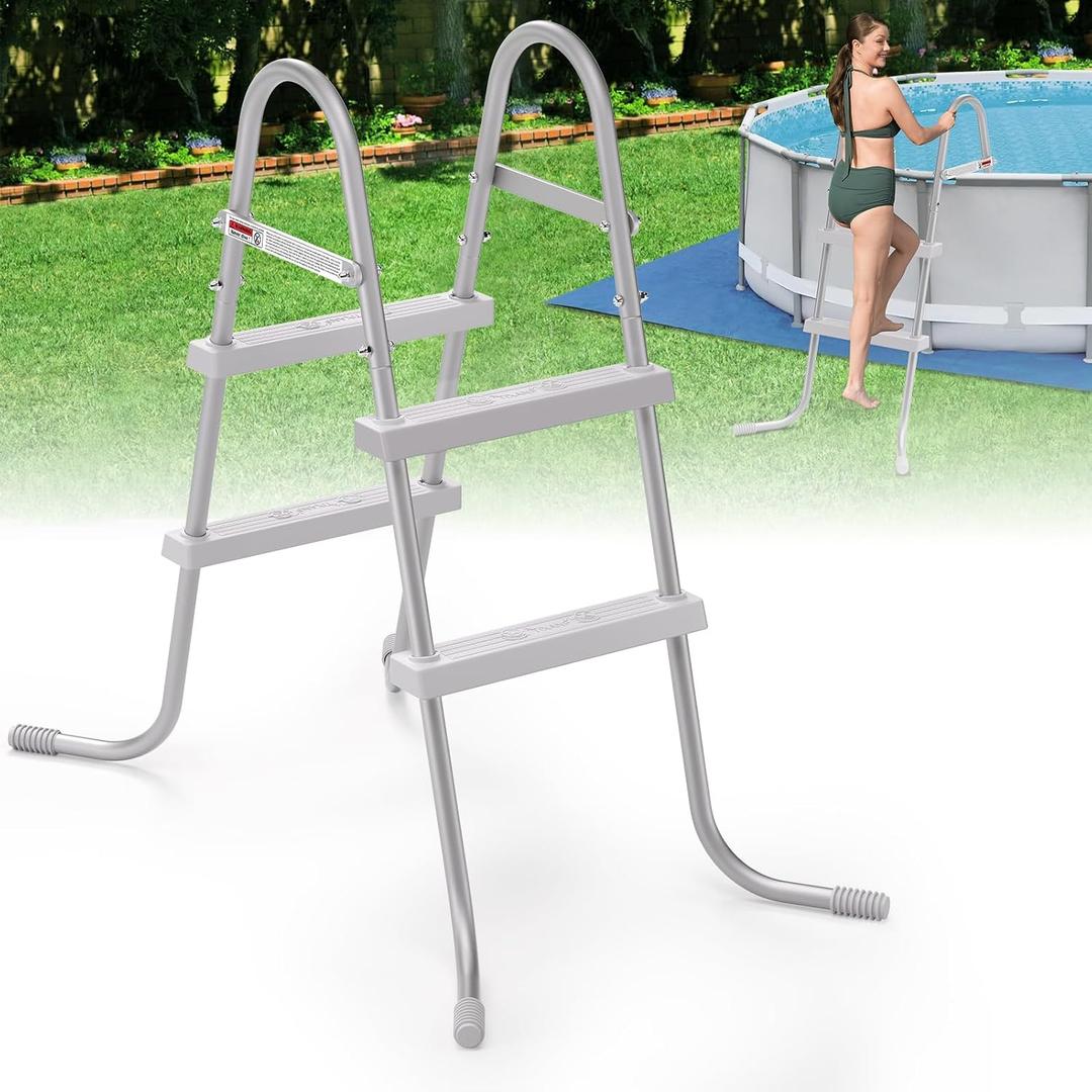 33" 2-Step Steel Frame Above Ground Swimming Pool Ladder,Heavy Duty Double Sided Removable Pool Steps,Pool Ladder Steps with Non-Slip Plastic Steps for Entry and Exit