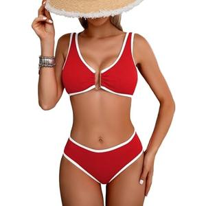 swimall Women's Triangle Bikini Set Sexy Brazilian Sporty Two Piece Swimsuit Cute Bathing Suit,  Small, Red 