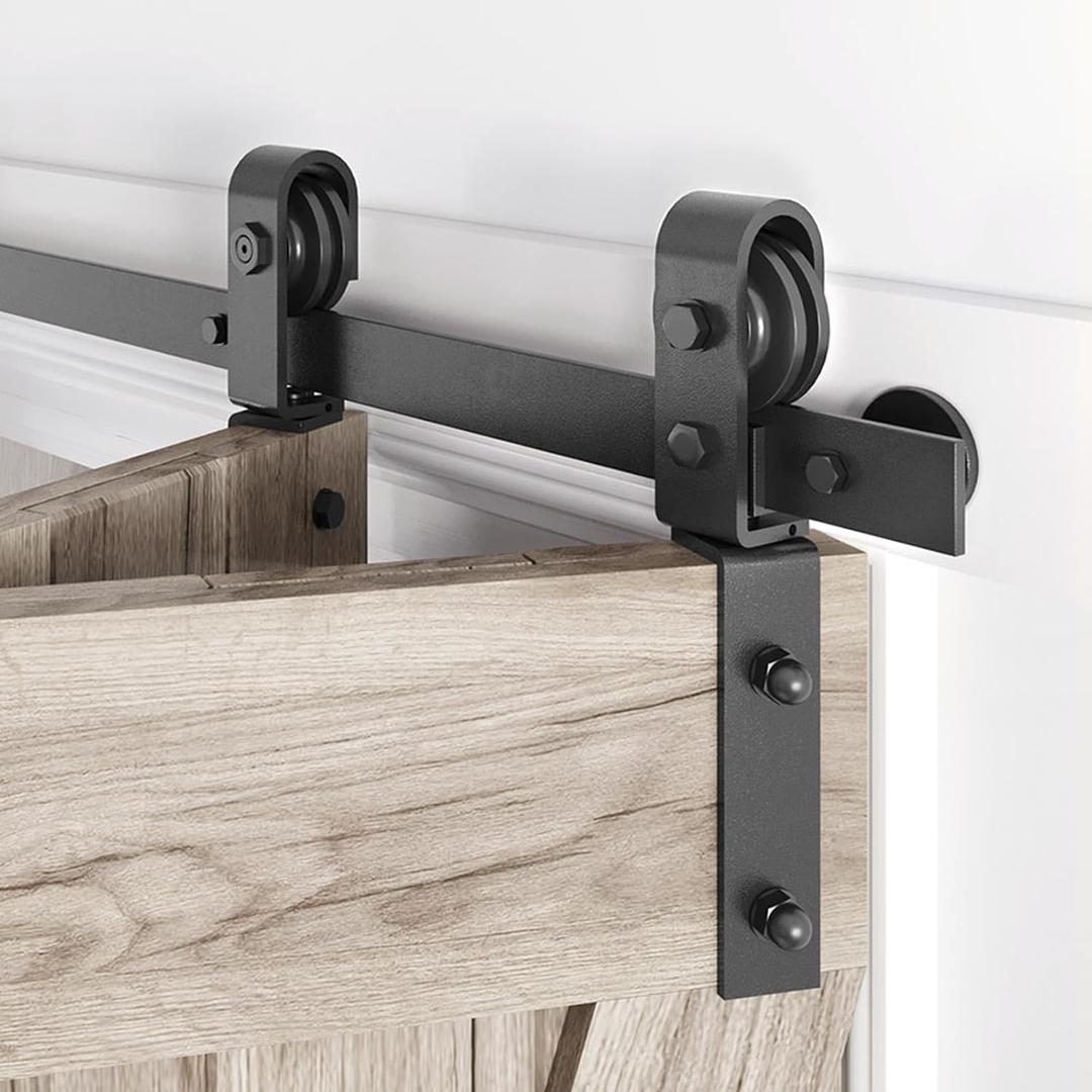 36" Bifold Sliding Barn Door Hardware Track Kit,Side Mounted Black J Shape Roller,Smoothly and Quietly,Assembly Easy,Fit Double 16" Bi-Folding Doors (Door Not Included)