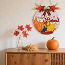 Happy Harvest Wood Sign Decor Rustic Autumn Pumpkins Maple Leaf Wood Decor Seasonal Home Decorations Autumn Wall Hanger 12x12 Inch