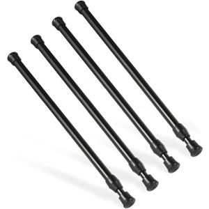 Set of 4 Tension Rod, Goowin Short Tension Rod, No Drilling Small Tension Rods for Closet, Rustproof Spring Rod, Mini Thin Tension Rods for Cabinets, Cupboard, Wardrobe Bars, Bookcase (Black, 12-20 inch)